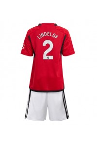 Manchester United Victor Lindelof #2 Jalkapallovaatteet Lasten Kotipeliasu 2023-24 Lyhythihainen (+ Lyhyet housut)
